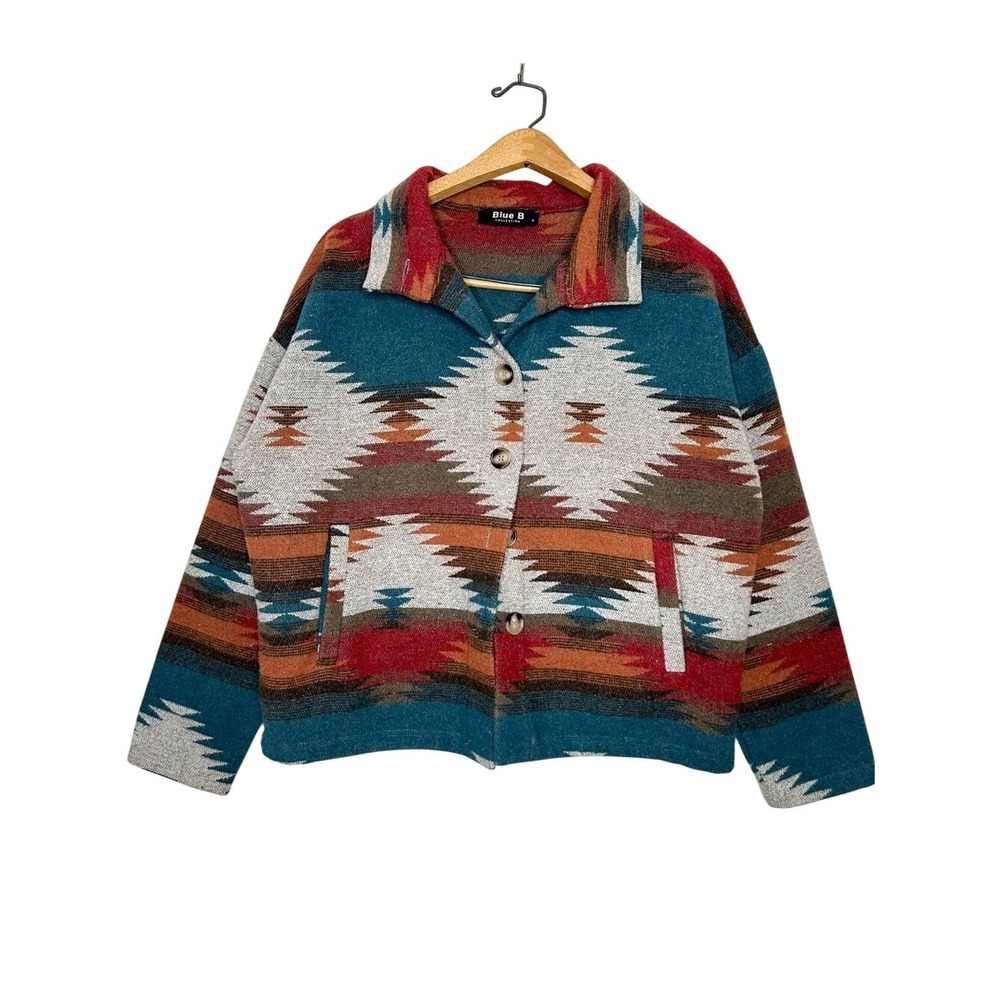 Blue B Womens Western Aztec Print Boxy Jacket Small S
